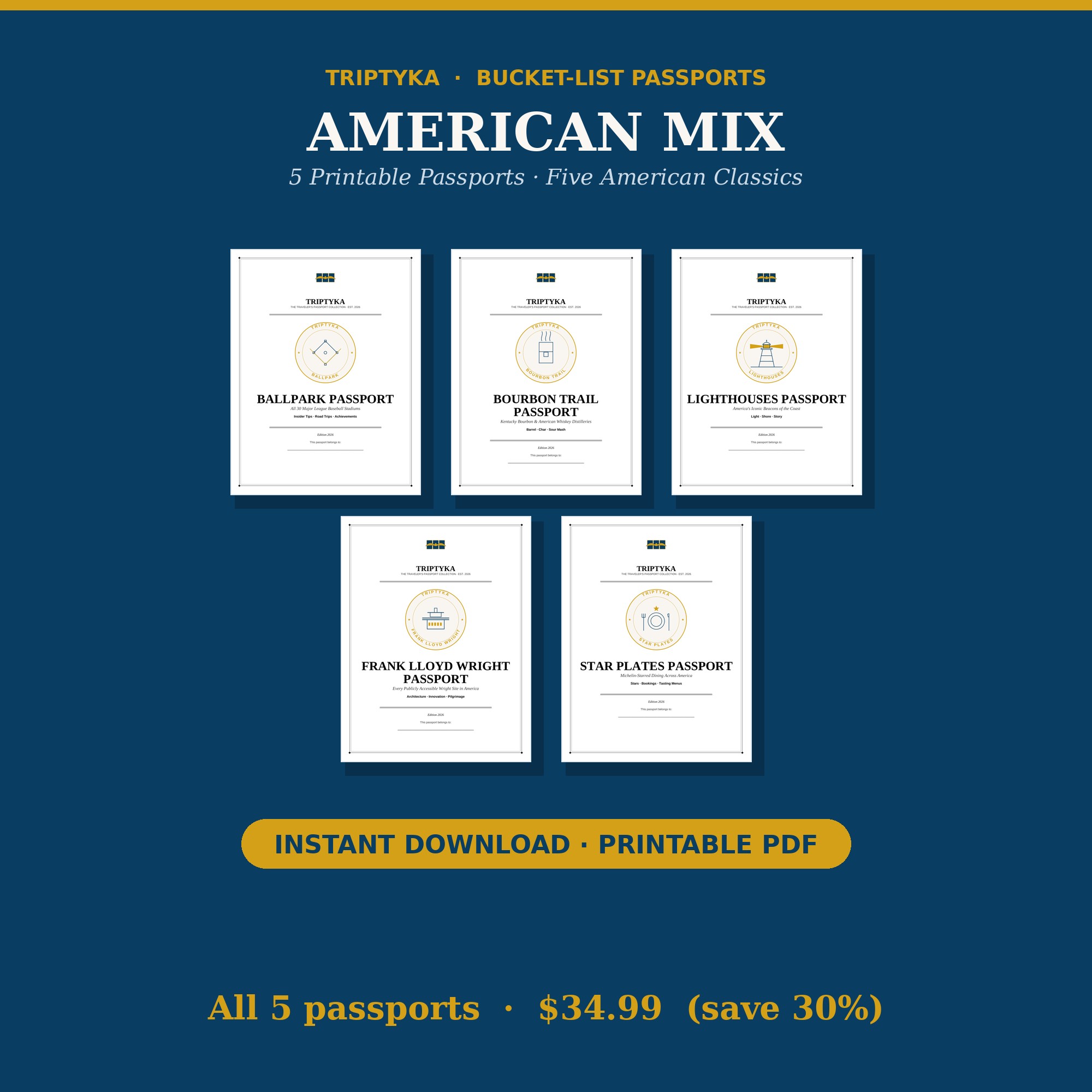 Triptyka American Mix — all 5 printable passports