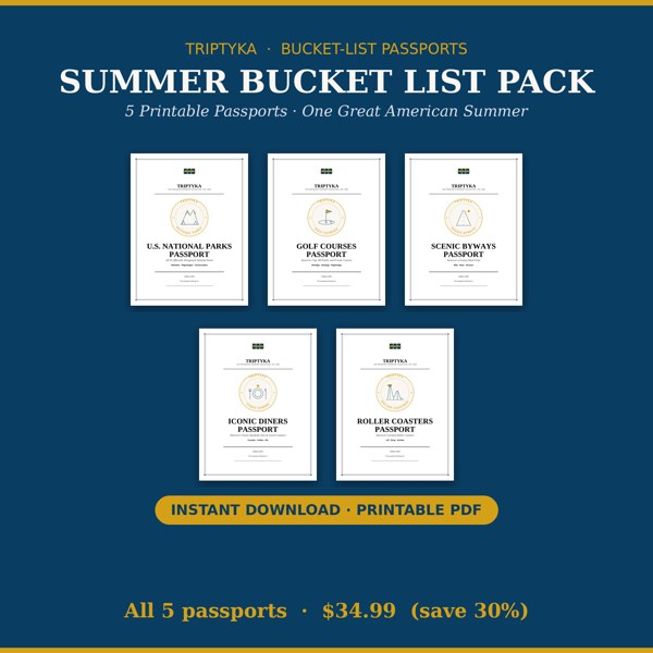 Triptyka Summer Bucket List Pack — five printable passports